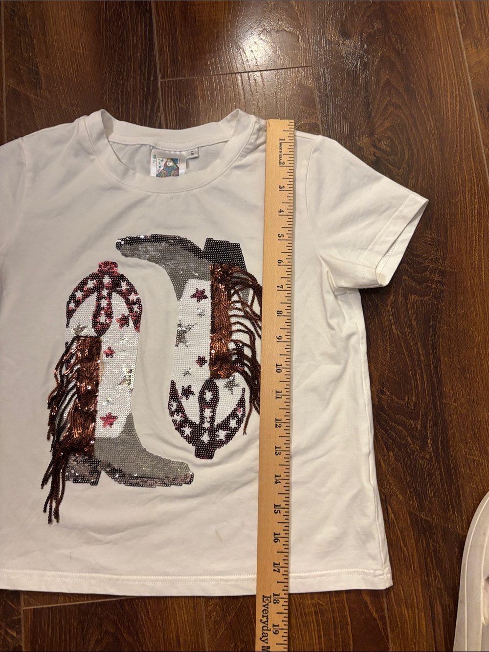 QUEEN OF SPARKLES White Tee with Maroon Sequined Cowboy Boots #Whoop #Gameday - Picture 3 of 5